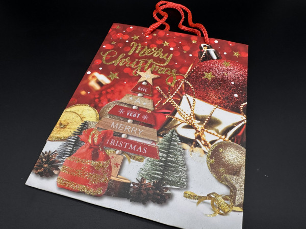 Одноразові паперові пакети з візерунком. "Merry Christmas" 18х23х8см