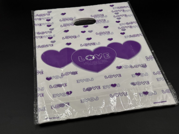 Подарункові поліетиленові пакети 25х35см "Love". Колір біло-фіолетовий.