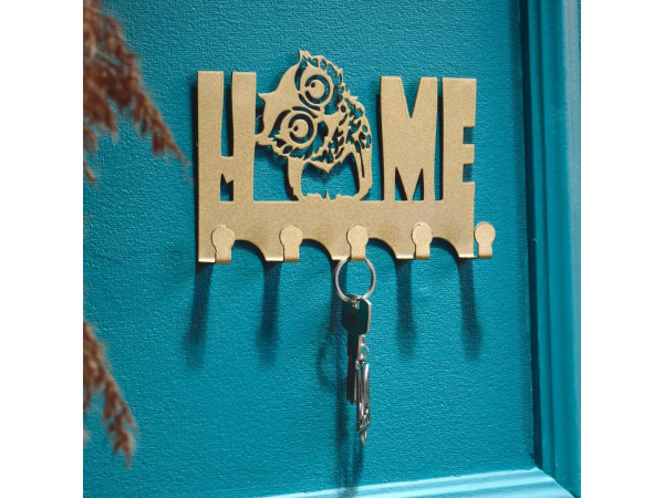 Ключниця настінна металічна 18.5х12см. Колір "золотий" Home 5 гачків