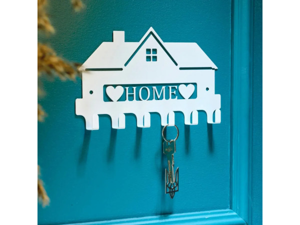Ключниця настінна металічна 24х15см. Колір "білий" Home 6 гачків
