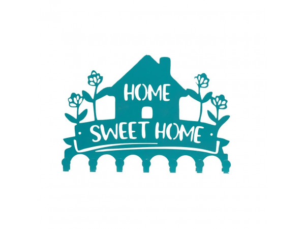 Ключниця настінна металічна 27х18.5см. Колір "бірюзовий" Home. Sweet Home 7 гачків