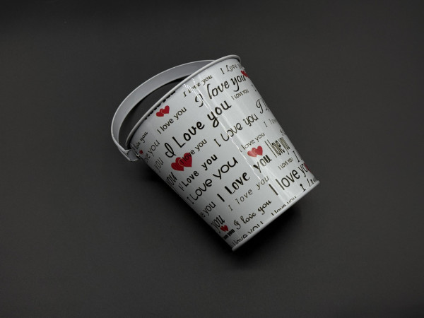 Декоративне відерце для квітів металеве Колір I Love you. 10.7х10.5х7.6см