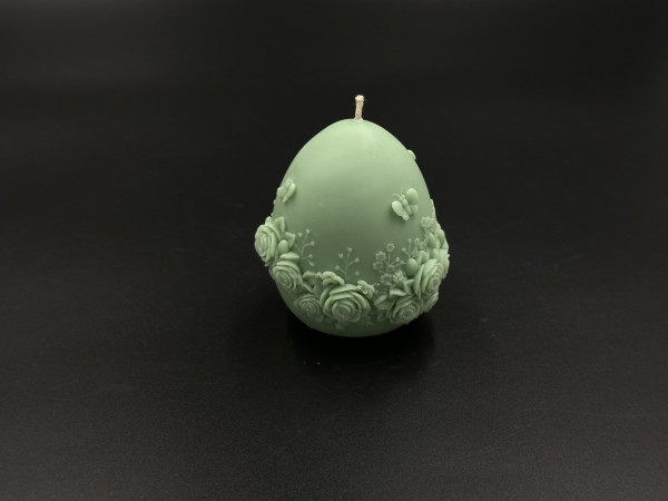Свічка соєва "Happy Easter "писанка з квітами 8 см 100 грам. Колір м'ятний.