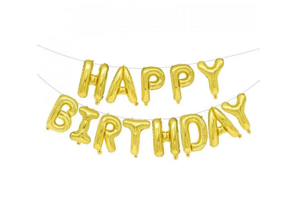 Надувні кульки HAPPY BIRTHDAY. Колір золотий. 29см