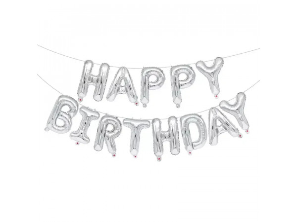 Надувні кульки HAPPY BIRTHDAY. Колір срібний. 29см
