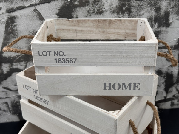 Дерев'яні ящики білого кольору "Home". 35х25х17см