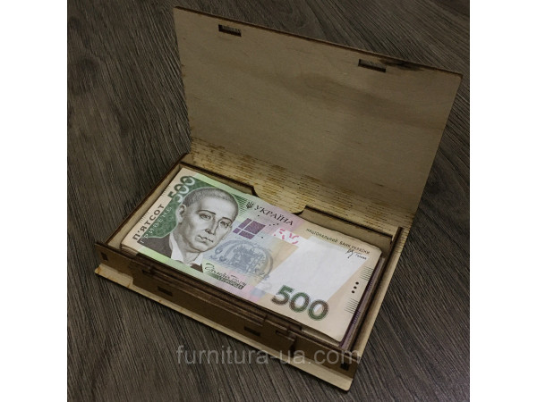 Скринька-купюрниця з фанери. Лакова. Колір "темне дерево". 12х17.5см